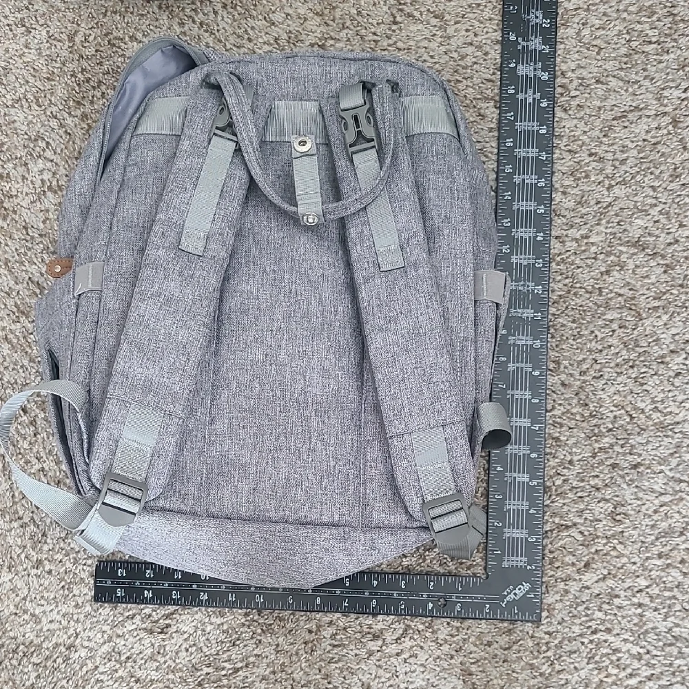 Ruvalino Gray and Brown Quilted Backpack with Leather Accents And Accessory
